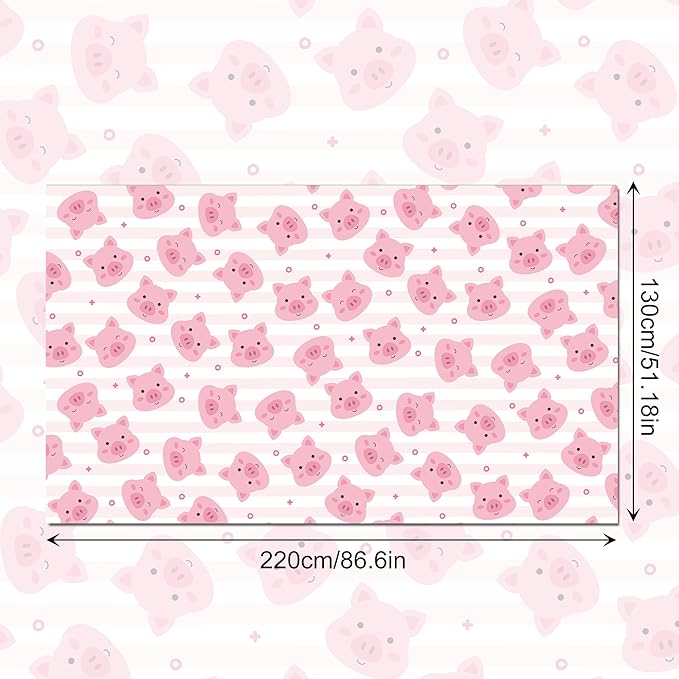 3 Pack Pink Pig Tablecloths for Birthday Party Decorations - Farm Animal Piggy Disposable Plastic Table Covers for Girls' Cartoon Party Supplies, 54 x 87 Inch