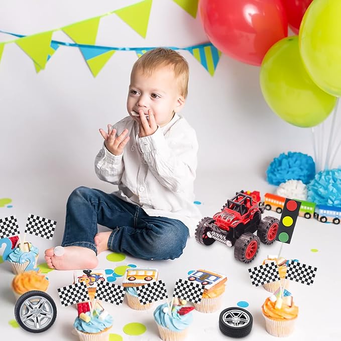 MEMOVAN Trucks Cake Topper Truck Cake Decorations Racing Car Birthday Cake Cupcake Topper Decoration for Boy's Kids Blaze Truck Theme Birthday Supplies Racing Car Party Favors-30pcs