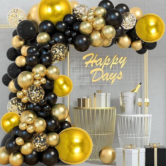 TONIFUL 16Pcs Large Gold 4D Giant Round Foil Balloon 4D Mirror Metallic Mylar Sephere Balloons for Christmas New Year Birthday Party Graduation Wedding Baby Shower Decoration Supplies(Mix Sizes)