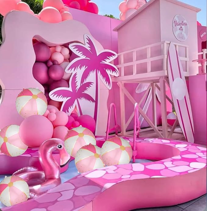 GGDE Beach Ball Balloons Pink 12 Pcs 18 Inch Mylar Summer Swimming Hawaiian Luau Hawaii Beach Pool Theme Birthday Party Decor Supplies