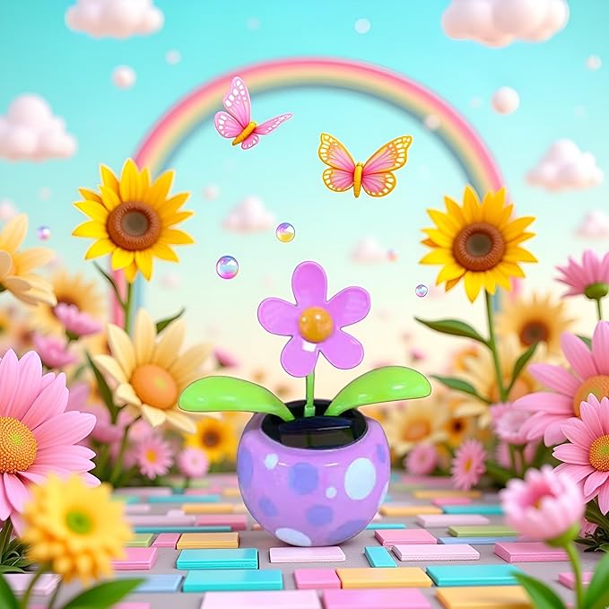 Pink Flower Solar Powered Dancing in Colorful Shape Flip Flap Animated Bobblehead Dancer Window Sun Catcher Car Dashboard Decor Solar Power Kits,Learning and Education
