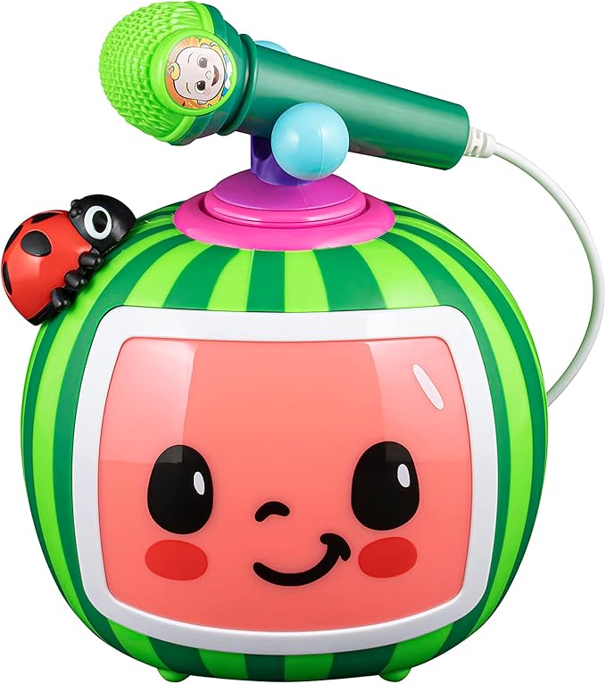 eKids Cocomelon Toy Karaoke Machine for Kids with Microphone and Musical Activators, Includes Night Light with Sleep Sounds and Lullabies for Toddlers, Green