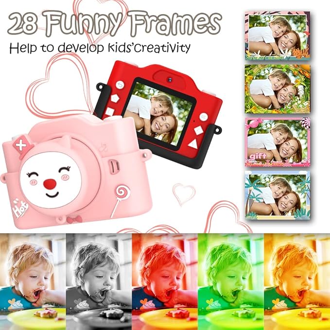 Kids Selfie Camera,Christmas Birthday Gifts for Boys Age 3-9,HD Digital Video Cameras for Toddler,Toy for 3 4 5 6 7 9 Year Old Teens with 32GB SD Card,Kids Toys Gifts for Birthday (Pink)