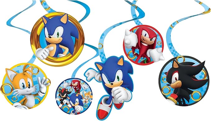 Dazzling Sonic Spiral Hanging Decorations (Pack of 12) - Multicolor Cardstock Designs - Perfect for Themed Parties, Events & Celebrations