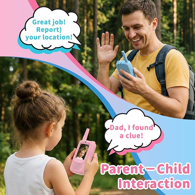 Video Walkie Talkies for Kids, 2 Pack Rechargeable Long Range Walkie-Talkie with HD Camera, Birthday Gift Toys for Girls Boys Ages 3-12 Indoor Outdoor Toys for Family Games, Camping, Hiking, Pink
