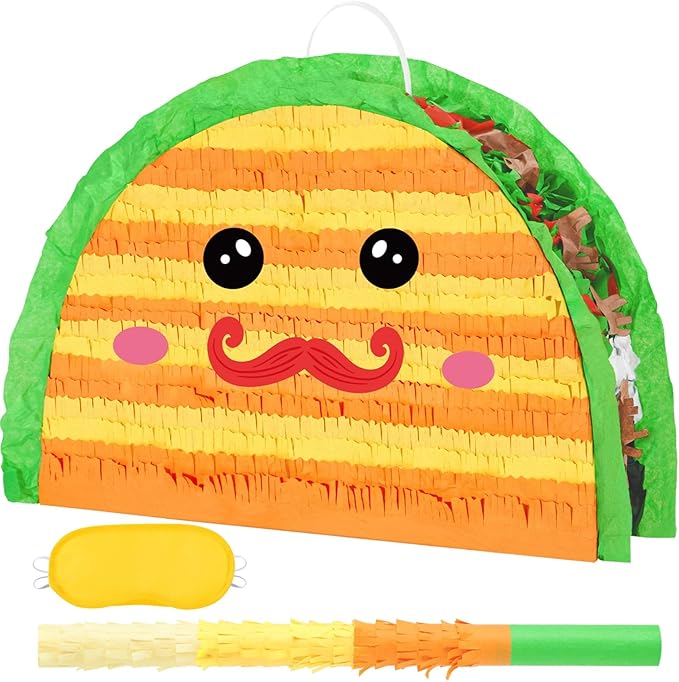 WERNNSAI Cinco De Mayo Taco Piñata - Taco Tuesday Piñata with Blindfold Bat for Kids Mexican Piñata for Fiesta Party Decorations Luau Event Birthday Party Supplies Mexican Theme Carnivals