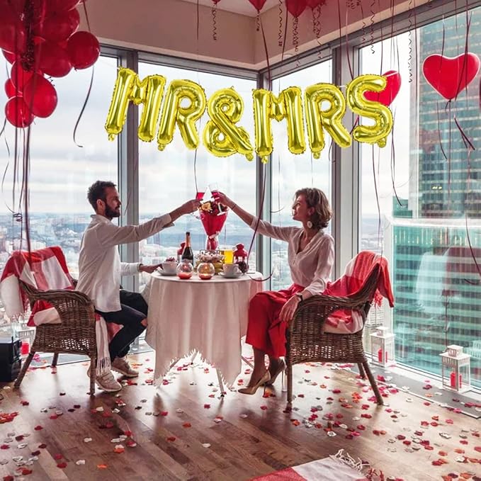 TONIFUL Mr&Mrs Letter Balloons - 16inch Gold Wedding Foil Balloons for Bachelorette Party Anniversary Couple Sweetheart Party
