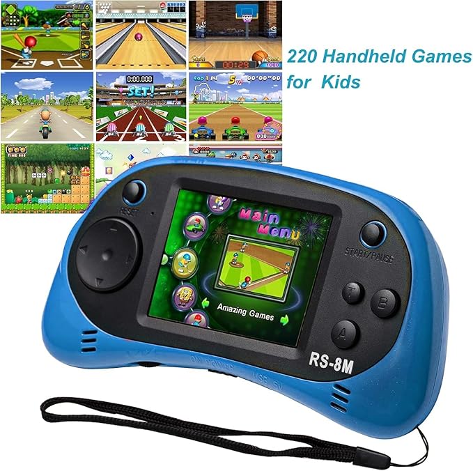 E-MODS GAMING Kids Handheld Games 16 Bit Retro Video Games Console with 220 HD Electronic Games - 2.5'' LCD Portable Travel Games Entertainment Gifts for Boys Girls Ages 4-12 (New Blue)