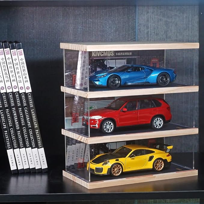 1:24 Scale 3-Tier Vehicle Display Case with Parking Lot Scene for Sports Car & Lego Collectors, Display Stand for Alloy Car Model Toy (3-Tier Auto Repair Store Scene)