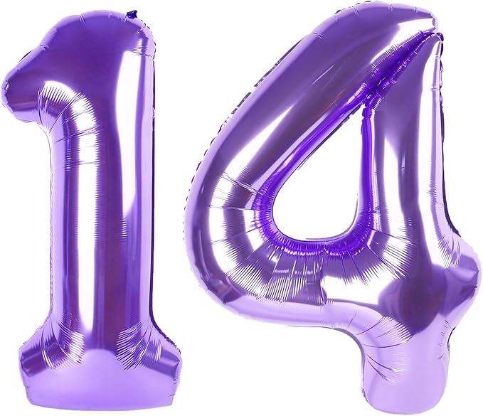 40 Inch Purple Number 14 Digital Balloon,Jumbo Mylar Foil Helium Balloon for 14 Balloons for Birthday Party,Wedding Anniversary Party Decorations