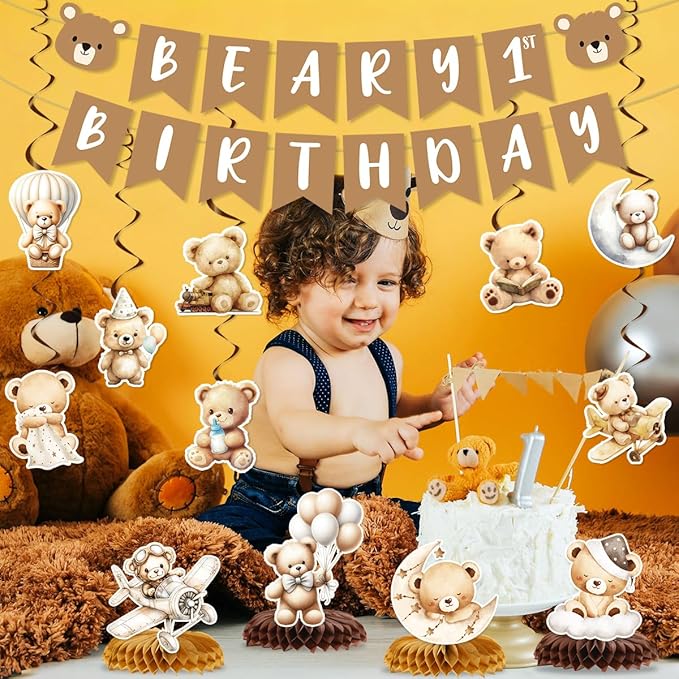 Beary First Birthday Decorations Include Beary 1st Birthday Banners Bear Hanging Swirls Honeycomb Centerpieces Bear Birthday Theme Party Supplies