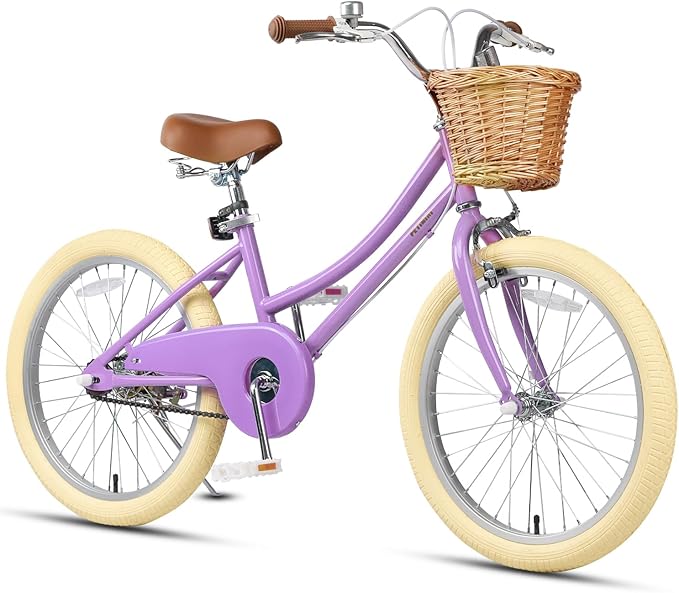 Petimini Vintage Kids Bike for Girls, 12–20 Inch Classic Bicycle with Wicker Basket & Bell, High Tensile Steel Frame, Training Wheels (12–18”), 85% Pre-Assembled, Retro Bike for Outdoor Riding