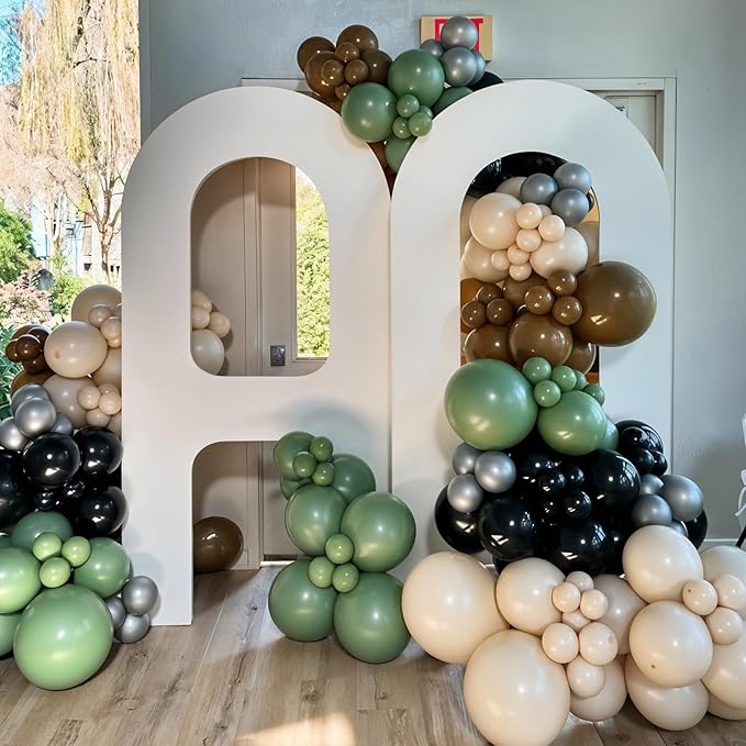 Green Gray Balloon Arch Kit,Sage Green Gray Brown Metallic Silver Balloons with Star Foil Balloon for Boy Birthday Party Decorations Baby Shower Graduation Party Supplies