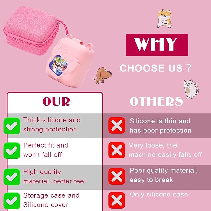 MGZNMTY Carrying Case and Silicone Case for Bitzee Disney Interactive Toy Digital Pet - Protective Skin Cover for New Bitsy Electronic Virtual Pet (Pink)