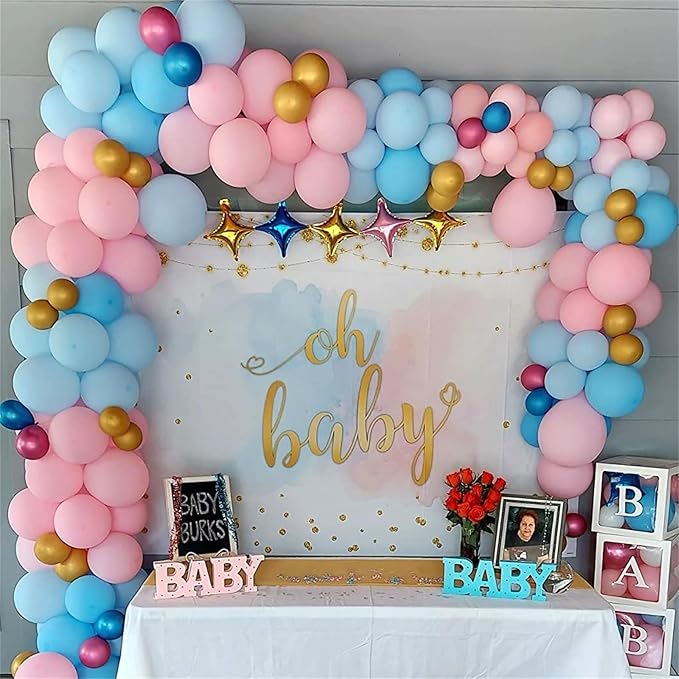 Pink and Blue Balloons Set, 35 Pack Pastel Pale Blue Pink Confetti Latex Balloons, 12 Inch Light Blue Pink Balloon Kit for Boy or Girl Gender Reveal Party Birthday Baby Bridal Shower Party Decorations