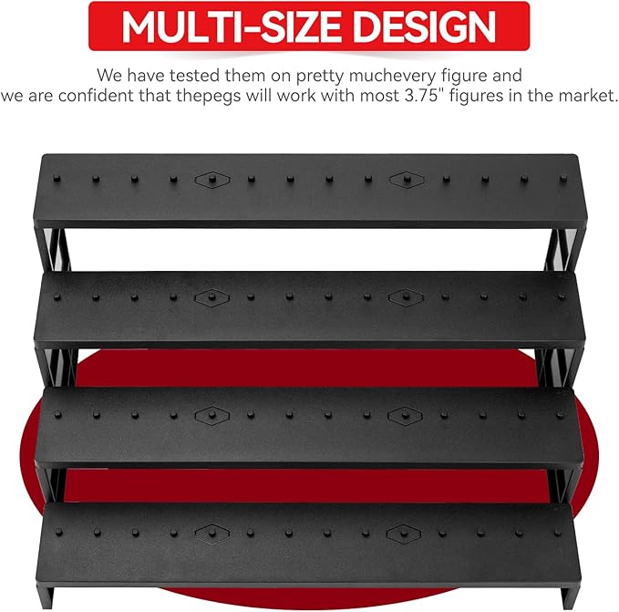 SIXPOINTS 3.75 inch Action Figure Display Shelf With Peg,4 Tier Toy Collectibles Organizer, Compatible with 1/18 Scale Vintage Star Wars /G.i Joe Figures toy (3.75 inch Vintage SW-Black)