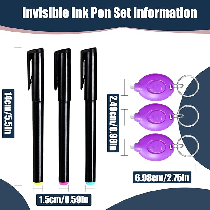 Invisible Ink Pens with UV Light, Magic Spy Pens with Mini UV LED Keychain Flashlights for Secret Messages, Disappearing Ink Pens with Black Light for Kids, Ideal for Parties and Gifts (6PCS)
