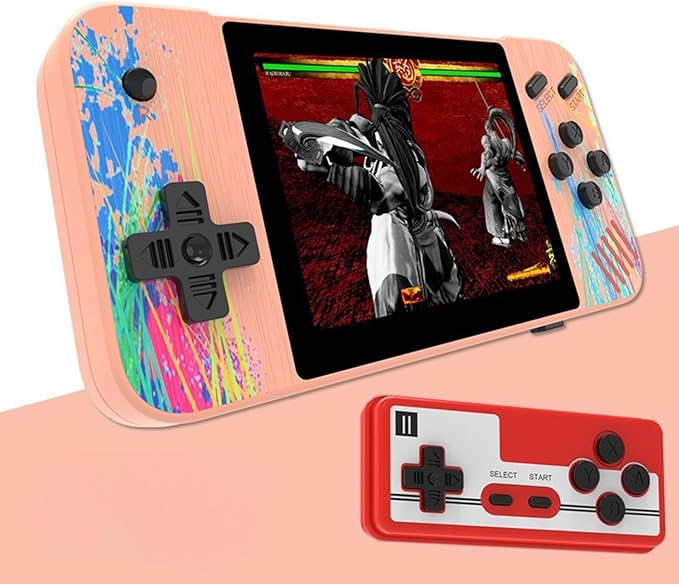 Retro Handheld Game Console, 3.5-inch HD Screen, 800 Classic Games, Single Player or 2-Person Game Mode, Gameboy，Retro Gaming Console，Grey/Pink (Pink)