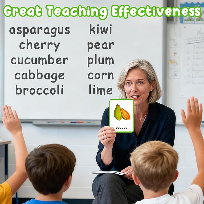 Learning Flashcards Fruits Vegetables, 48 Different Fruits Vegetable, Social Learning Card for Kids