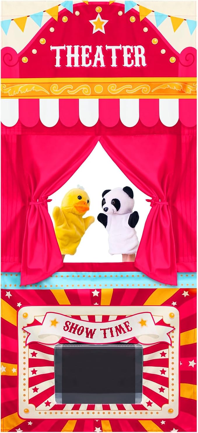 VitalCozy Doorway Puppet Theater with 2 Adjustable Rods Fits in Most Doorways 67 x 31 Inch Foldable Hanging Puppet Show Theater for Christmas Holiday Home(Theater Style)