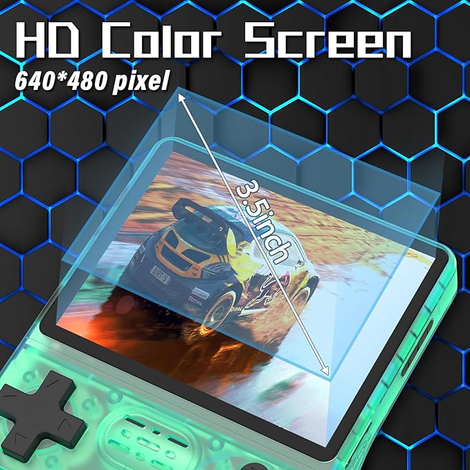 FHYRGF[30000 in 1] R40S PRO Handheld Game Console 3.5 inch IPS Screen Mini Retro Console 3800mAh Portable Pocket Arcade 45+ Mainstream Emulator 256G TF Card Transparent.(Green)