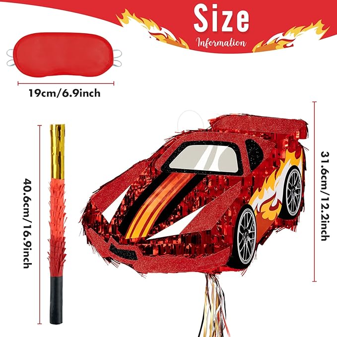 WERNNSAI Race Car Piñata - Race Car Birthday Decorations Truck Car Piñata Bundle with Blindfold and Bat Monster Truck Party Favors for Kids Boys Exciting Party Games Supplies