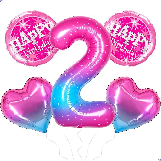 Gradient Number 2 Balloon for Kpop Birthday Decorations, 40 inch Big Helium Number Balloons for Girls Birthday Party Celebration Decoration Supplies