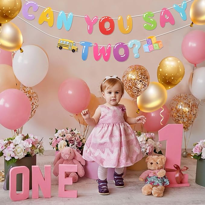 Can You Say Banner Enlightened Teacher Banner Cartoon Theme Girl Birthday Decorations Bubble Gum Party Decorations Funny Birthday Party Supplies(Two)