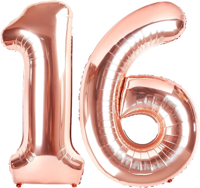 40 Inch Rose Gold Balloon Number 16 Balloon,Jumbo Mylar Foil Helium Balloon for 16 Digital Balloons for Birthday Party,Wedding Anniversary Party Decorations