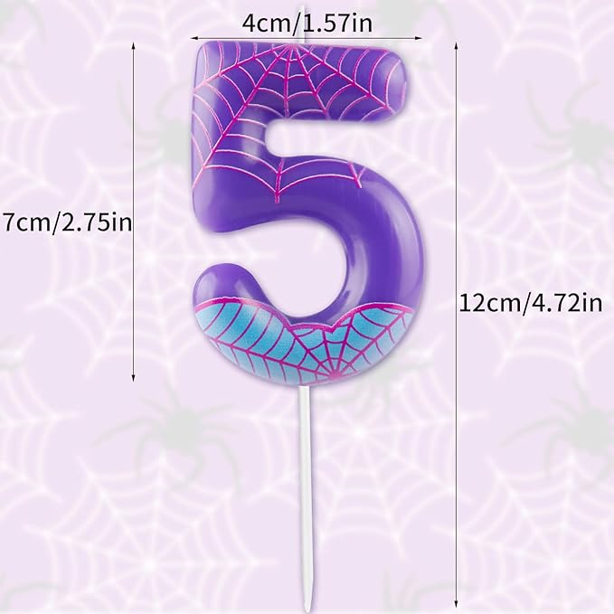 Zi Lan Purple Spider 3rd Birthday Candles Spider Themed Number 3 Candle Cake Topper Spider Cartoon Birthday Cake Decorations for Boys Girls Kids Party Supplies, ZSZZX-03