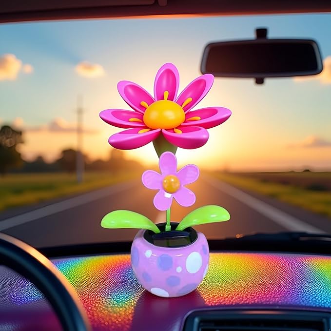 Pink Flower Solar Powered Dancing in Colorful Shape Flip Flap Animated Bobblehead Dancer Window Sun Catcher Car Dashboard Decor Solar Power Kits,Learning and Education