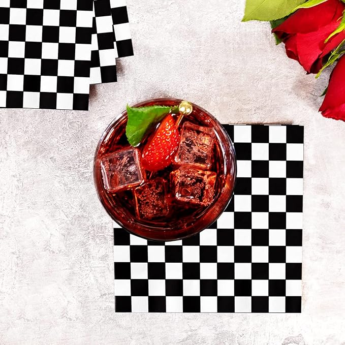 100Pcs Checkered Flag Napkins Race Car Birthday Party Supplies Disposable Racing Black and White Dessert Paper for Baby Shower Themed Decorations Favors Blue (6.5*6.5)