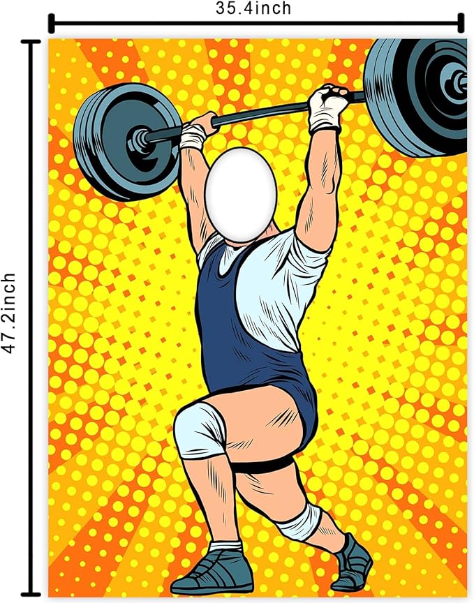 Weight Lifting Banner Pretend Play Party Backdrop Large Weightlifter Face Sports Workout Gym Fitness Theme Decor Decorations for Boys Men Home Gym Party Cross Fit Party Birthday Party Supplies Gift