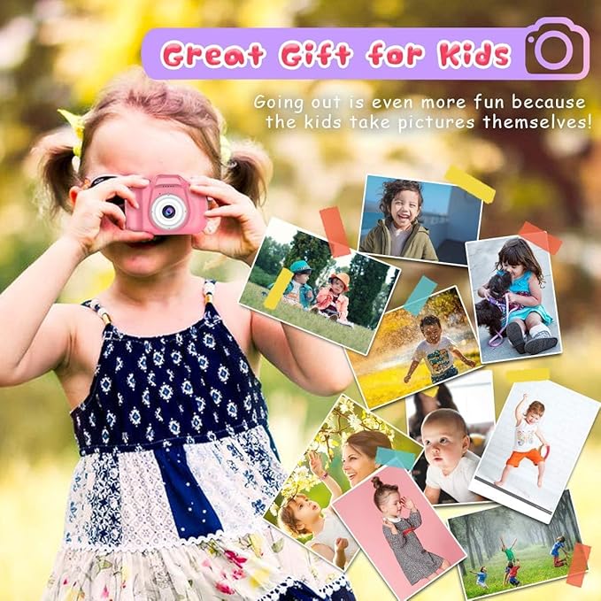 Kids Camera for Boys Girls, Video Recorder, Lightweight and Portable, Easy to Use, Ideal Gift with Cartoon Design and Lanyard, 200mah