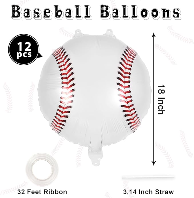 12 Pcs Baseball Balloons,18 Inch Baseball Foil Balloons,Baseball Party Decorations Sports Mylar Balloon for Birthday Party Sports Theme Party Supplies (Baseball)