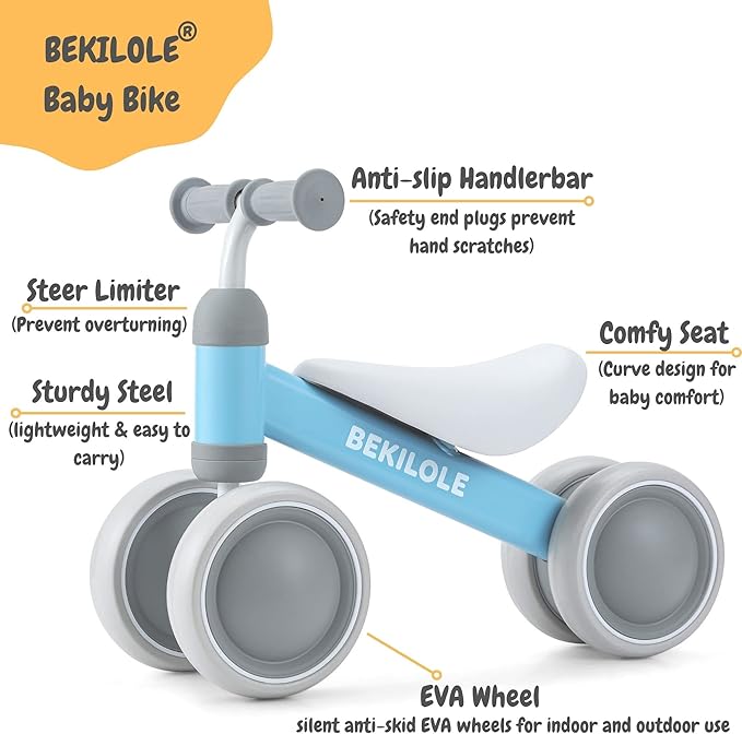 BEKILOLE Balance Bike for 1 Year Old Girl&Boys Gifts Pre-School First Bike and 1st Birthday Gifts - Train Your Baby from Standing to Running | Ideal One Year Old Toys (Sky Blue)