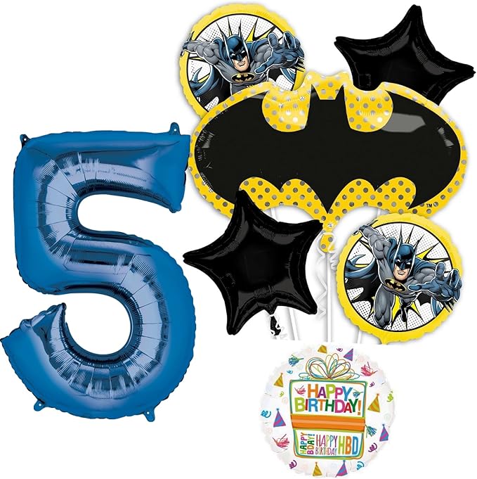 Anagram Batman 5th Birthday Party Supplies 7pc Balloon Bouquet Decorations