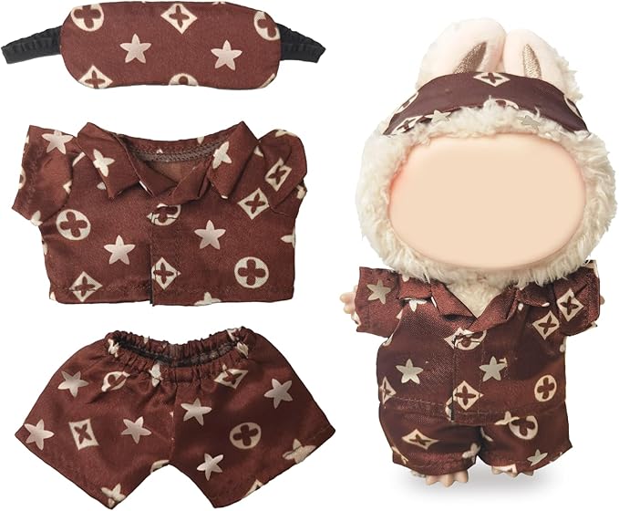 Clothes Compatible with LABUBU – Blue & White Tweed Dress with Bow, Bracelet & Shoes | 4PCS Couture-Inspired Outfit for 8-Inch Dolls (Cocoa Sleepwear Set)