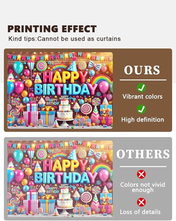 Colorful Birthday Party Backdrop Bright Happy Birthday Banner Vivid Photography Background for Kids Teens Party Supplies 70.8 x 47.2 Inch