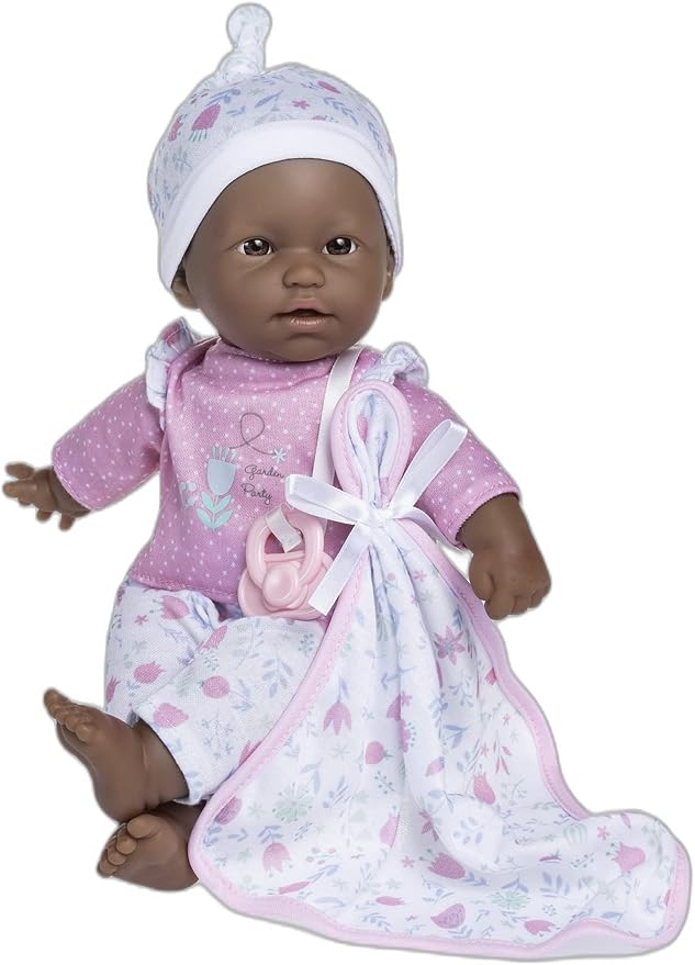 La Baby African American 11-inch Small Soft Body Baby Doll | JC Toys - La Baby | Washable |Removable Pink Floral Outfit w/Hat, Pacifier & Blanket | for Children 12 Months +