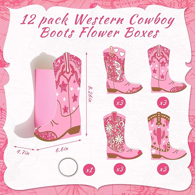 12 Set Western Cowgirl Boots Flower Boxes Centerpiece Boot Shape Gift Boxes Party Decoration Vase Centerpieces for Tables for Rodeo Birthday Baby Shower Wedding Supplies