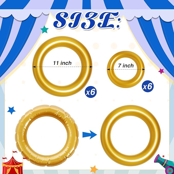 12 Pcs Cartoon Party Decor Inflatable PVC Gold Rings Balloon, Cartoon Themed Birthday Party Supplies for Gamer's Birthday Decor Favors