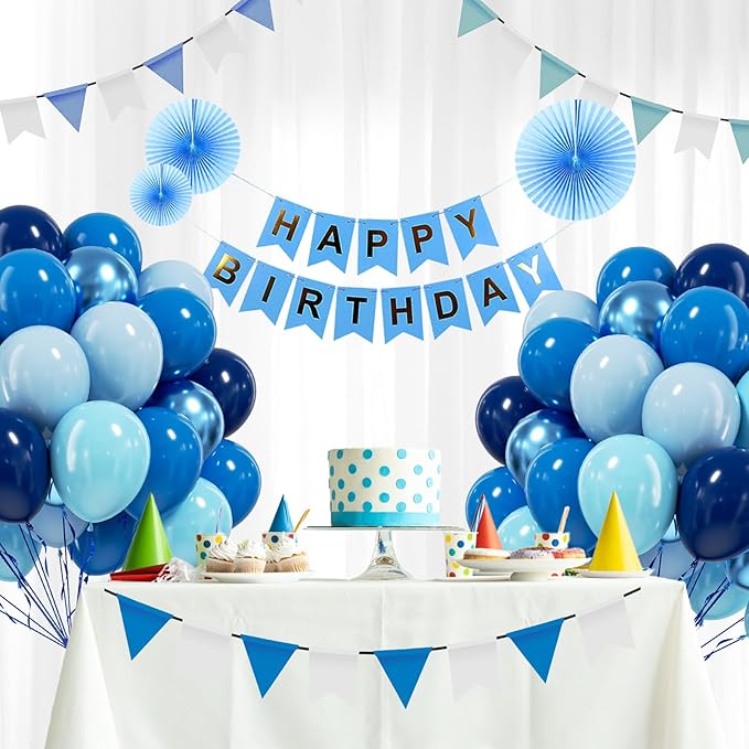 Blue Balloons Metallic Blue Balloon, 60pcs 12 Inch Chrome Baby Pearl Blue Balloons Navy Latex Balloon for Baby Shower Graduation Birthday Party Decorations