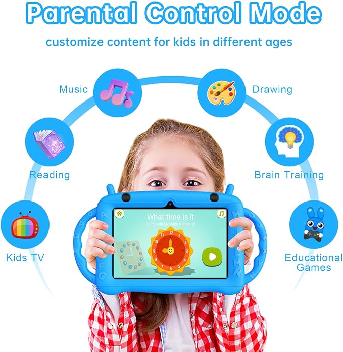 7 inch Tablet for Kids 2-10, Educational Learning Toddler Tablet Android 12 with Shockproof Case, 2GB RAM+32GB ROM, Parental Control, Dual Camera, Gift for Boy Girl