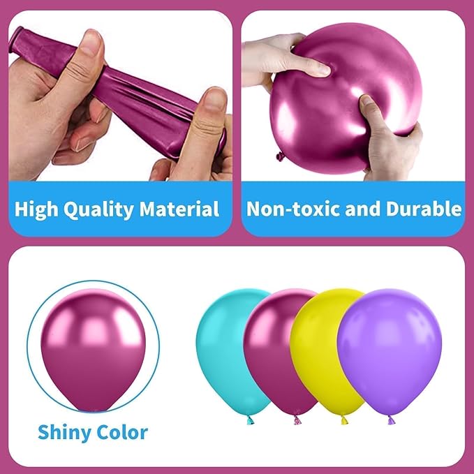 Pink Blue Purple Balloon, 60 Pcs 12 Inches Hot Pink Metallic Purple Burgundy Balloons for Kids Magic Theme Birthday Decoration Birthday Balloons Baby Shower Engagement Party Supplies