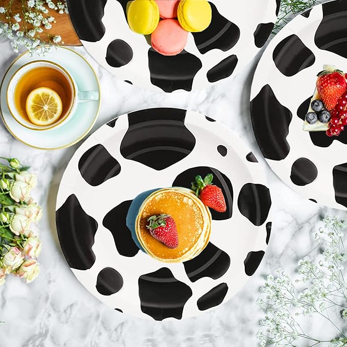 80Pcs Cow Print Party Supplies Cow Plates and Napkins Party Set 7" CowPrint Plates Napkins for Cowboy Farm Animal Barn Theme Cowboy Cowgirl Baby Shower Birthday Decoration|Serve 40