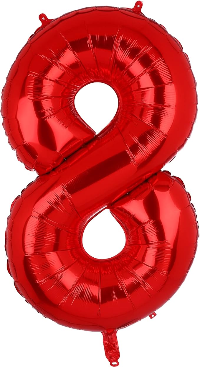 40 Inch 8 Red Number Balloons Mylar Foil Helium Digital Balloons Baby Shower 8th Birthday Party Decor Supplies