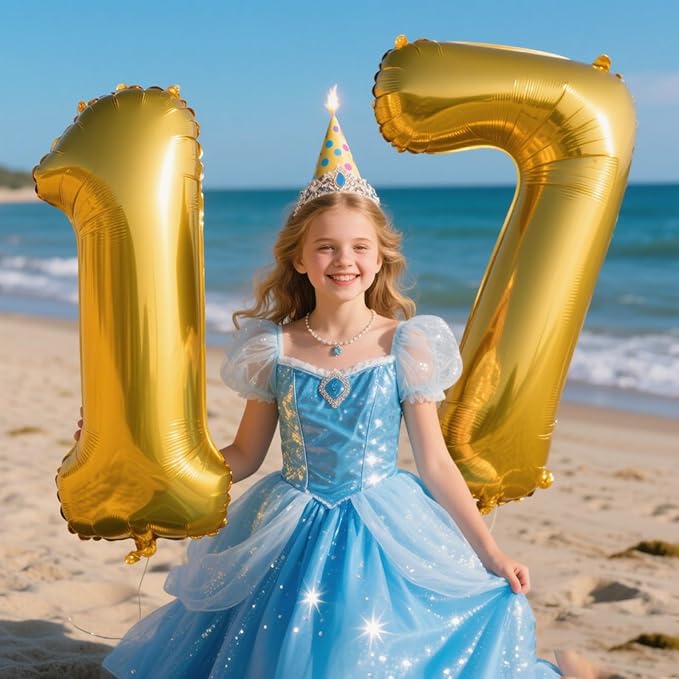 40 Inch Gold Balloon Number 17 Balloon,Jumbo Mylar Foil Helium Balloon for 17 Birthday Digital Balloons for Birthday Party,Wedding Anniversary Party Decorations