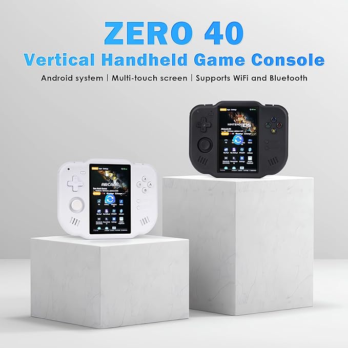 MagicX Zero 40 Retro Handheld Game Console 4.0 Inch IPS Screen Linux System Sunken Dual Joystick Built-in 64G TF Card Handheld Emulator Support 4.2G WiFi Bluetooth TV Output(Black)