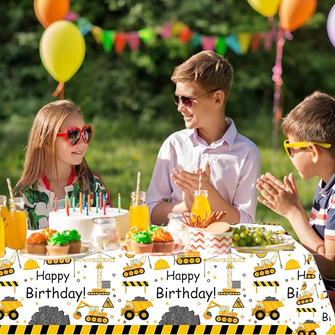 118 Pcs Construction 3rd Birthday Decor Construction Three Years Old Paper Dinner Plates Napkins Forks Cups Tablecloth Banner Dinnerware for Dump Truck Theme 3rd Bday Party Supplies Decorations